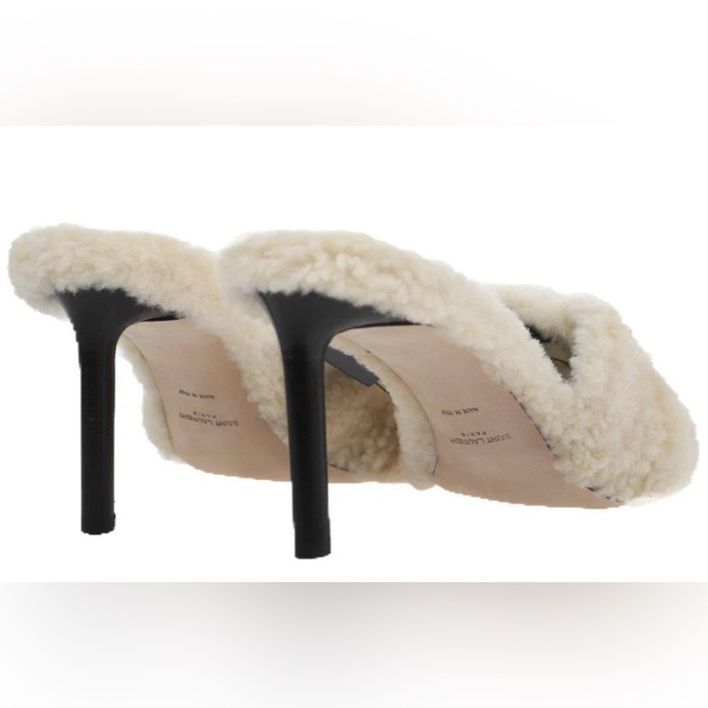 YSL SAINT LAURENT SHEARLING FUR TRIBUTE SANDALS HEELS SLIDES SHOES 39.5 - Picture 6 of 8